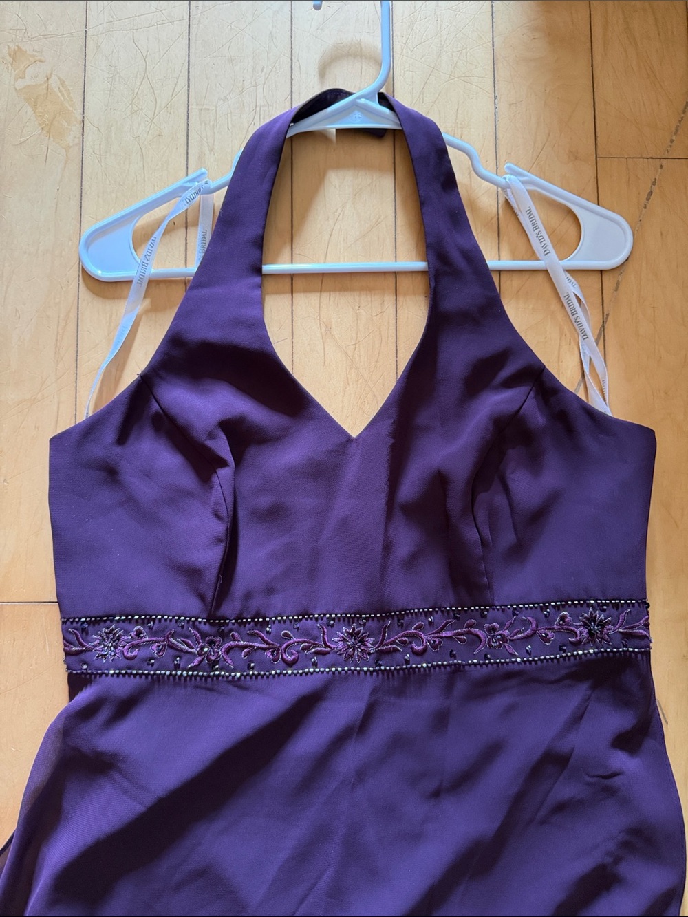 David's Bridal Deep Purple Halter Maxi Dress